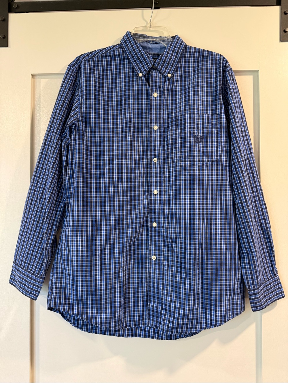 Chaps Men's Navy and Light Blue Plaid Button-Down Shirt